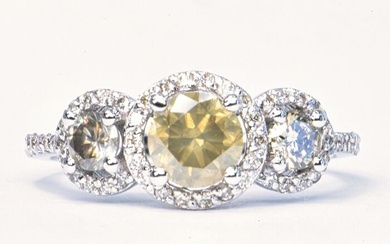1.40 ct Natural Fancy Yellowish Gray SI1 - 14 kt. White gold - Ring - 1.10 ct Diamond - Diamonds, No Reserve Price