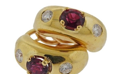 14K Gold Diamond Red Stone Earrings