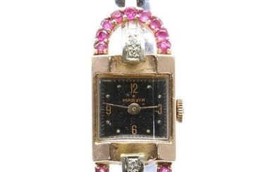 14K Rose Gold Diamond and Ruby Ladies Watch