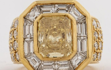14K Yellow Gold Diamond & Yellow Emerald CZ Ring
