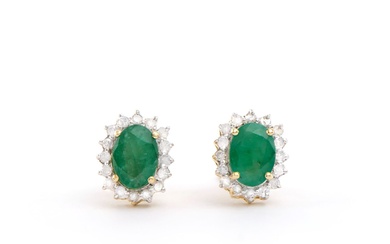 14KT Yellow Gold 1.50ctw Emerald and Diamond Earrings