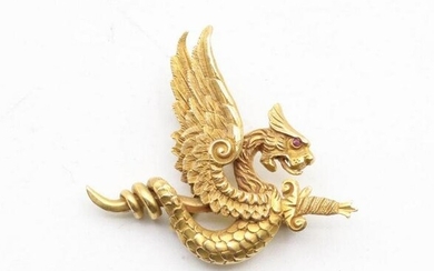14KY Gold Dragon and Sword Watch Pin