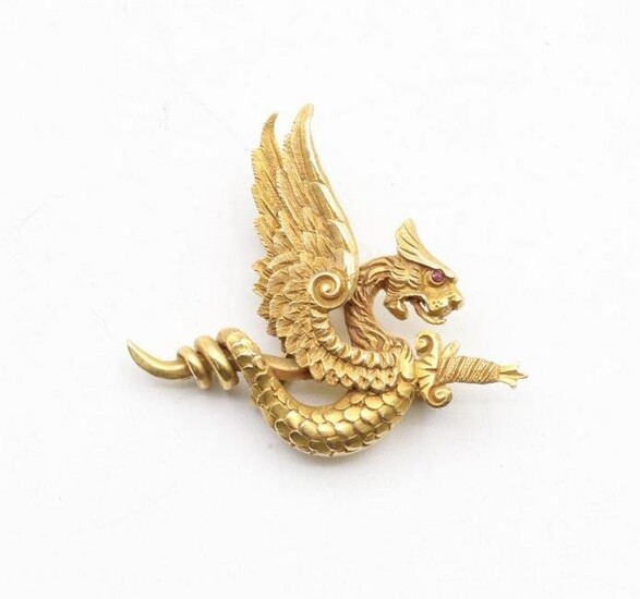 14KY Gold Dragon and Sword Watch Pin