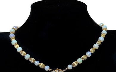14k Yellow Gold and Opal Graduated Beaded Necklace