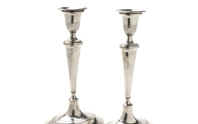A pair of Empire silver candlesticks, maker Bendix Johan Schnee, Copenhagen 1801. Weight 719 g. H. 28 cm. (2)