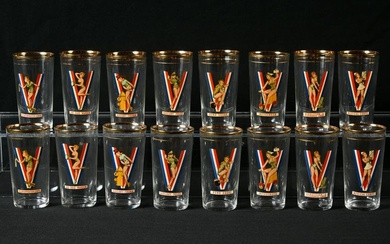 16 PC. WWII VICTORY PIN-UP GIRL TUMBLER GLASS SET