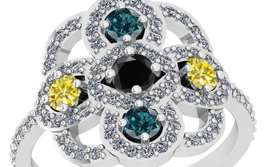 1.73 Ctw I2/I3 Multi Treated Fancy Blue,Black,Yellow And White Diamond 18K White Gold Ring