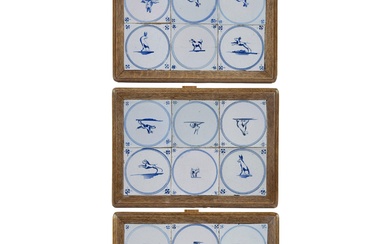 18 Delft tiles depicting animals, 18th/19th century, framed (table top)
