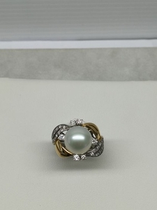 18 kt. 11.5 mm, Freshwater pearl, White gold, Yellow gold - Ring pearl - Diamond