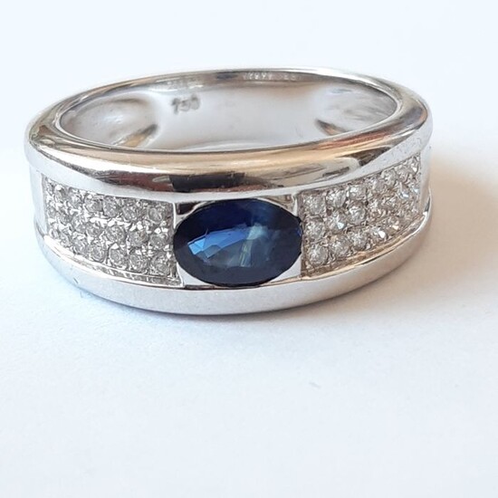 18 kt. Gold - Ring Diamond - Sapphire