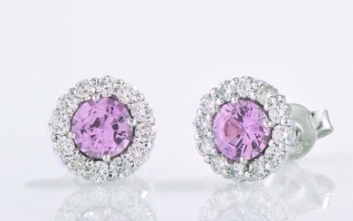 18 kt. Gold, White gold - Earrings, Pink Sapphire - 1.55 ct Sapphire - Diamonds