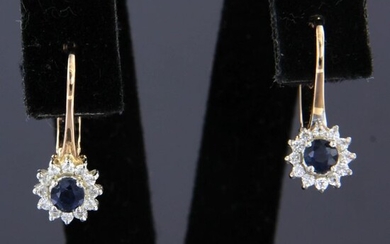 18 kt. Pink gold, White gold - Earrings - 0.40 ct Sapphire - Diamond