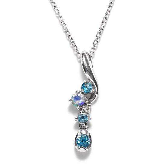 18 kt. White gold - Necklace with pendant - 0.03 ct Diamond - 0.10 ct Mix Gem Stones - No Reserve Price