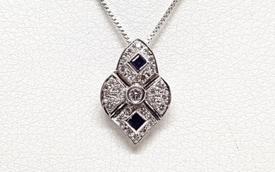 18 kt. White gold - Necklace with pendant - 1.30 ct Diamond - Sapphire