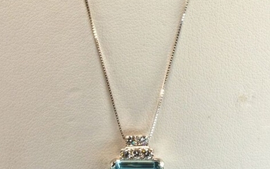 18 kt. White gold - Necklace with pendant Aquamarine - Diamonds