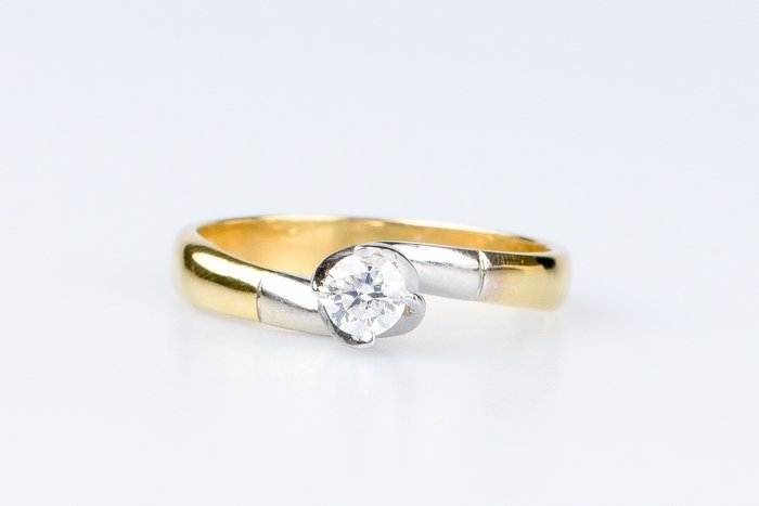 18 kt. White gold, Yellow gold - Ring - 0.25 ct Diamond