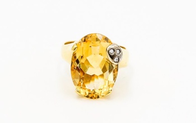 18 kt. White gold, Yellow gold - Ring Citrine - Diamonds