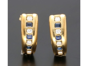 18 kt. Yellow gold - Earrings Sapphire - Diamond