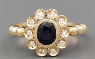 18 kt. Yellow gold - Ring - 0.70 ct Sapphire - Ct 0.30 Diamonds