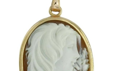 18K GOLD YOUNG GIRL IN PROFILE CAMEO PENDANT PIN BROOCH 18K Gold Young Girl in Profile Cameo