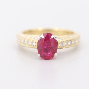 18K Gold Burmese 1.76 CT Ruby and Diamond Ring with Platinum Head and AGL Report