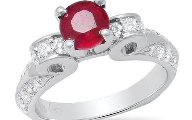 18K White Gold Setting with 1.70ct Ruby and 0.63ct Diamond Ladies Ring