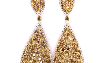 18K Yellow and White Gold Natural Color Diamond Earrings
