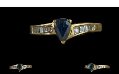 18ct Gold - Attractive Diamond and Sapphire Set Dress Ring. ...