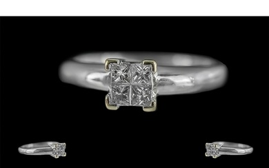 18ct White Gold Diamond Set Cluster Ring of Square Form. Mar...