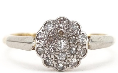 18ct gold and platinum diamond flower head ring, size K/L, 2...