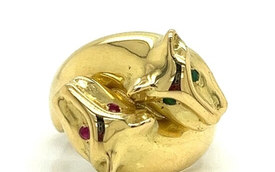 18k Panther Ruby Emerald Ring