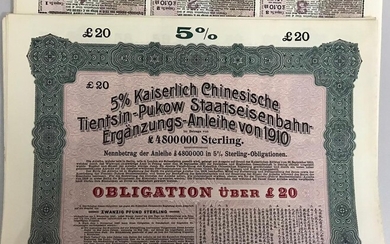 1910 5% Tientsin-Pukow Railway Loan, £20 issued by Deutsch-Asiatische Bank , 5 RESERVE STOCK