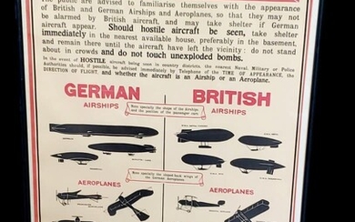 1915 Original WW1 Air Raid Poster British: Framed Fine