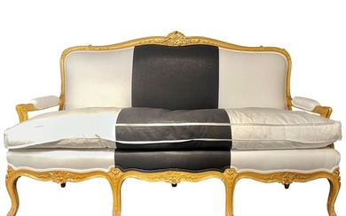 1920s French Settee, Sofa or Canape One of Two in Gilt Wood Polished Cotton