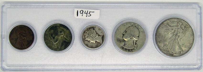 1945 U.S. YEAR SET - 5 COINS - MIXED MINTS