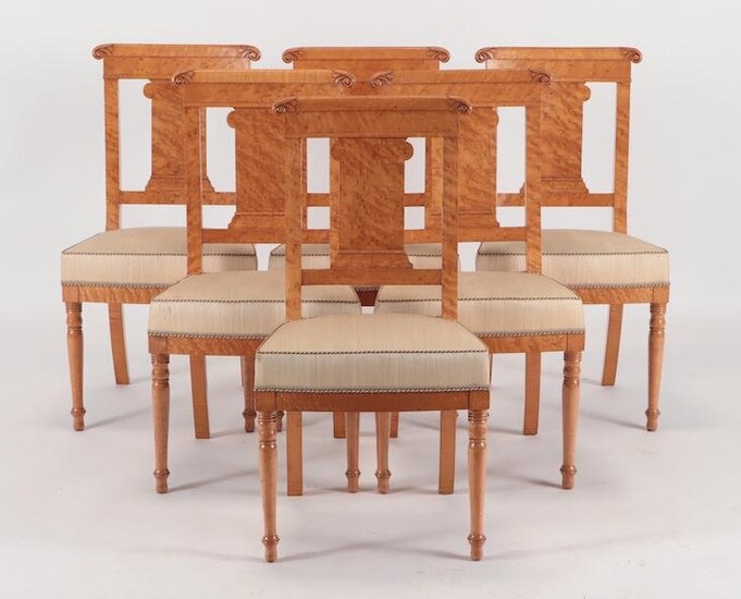 19TH C BIRDS EYE TIGER MAPLE DINING ROOM CHAIRS