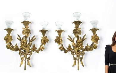 19th C. Pair of French Monumental Bronze Sconces