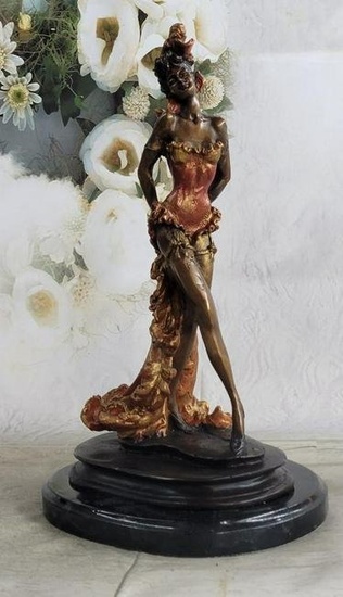 19th Century Wild West Saloon Courtesan Woman in Colorful Corset Bronze Statue