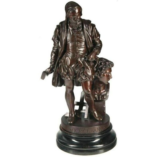 19thc French Patinated Spelter Figure Of Michelangelo