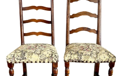 (2) ANTIQUE LOUIS XIII LADDER BACK CHAIRS