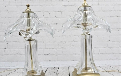 2 Cofrac Art Verrier Crystal & Brass Lamps