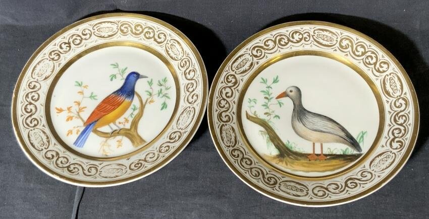 2 Vintage Hand Painted Porcelain Bird Motif Plates