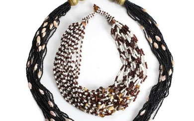2 Vintage Multistrand Seed Bead necklaces Faux pearls