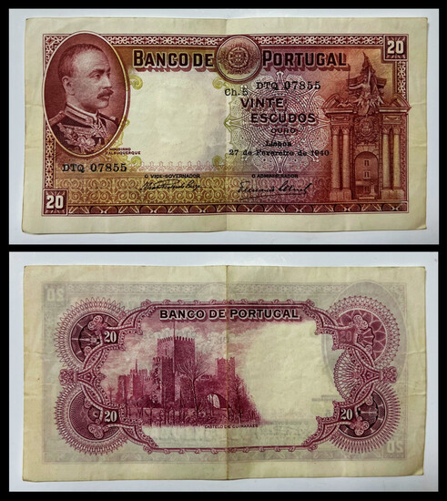 20$00 banknote (Mousinho d'Albuquerque), February 27, 1940. Plate 5. MBC.