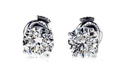 2.04 Ct VS2 Round Diamond Earrings - 14 kt. White gold - Earrings - Clarity enhanced 2.04 ct Diamond