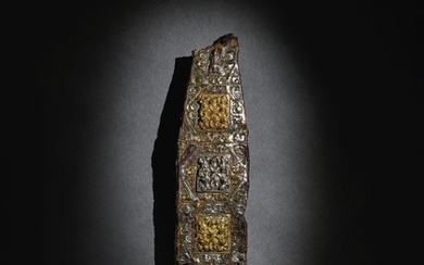 A RARE GOLD AND SILVER-INLAID IRON BELT HOOK EASTERN ZHOU DYNASTY, WARRING STATES PERIOD