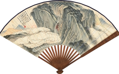 SCENERY OF YANDANG MOUNTAINS; CALLIGRAPHY, He Tianjian (1890-1977); Zhang Daqian (Chang Dai-chien, 1899-1983)