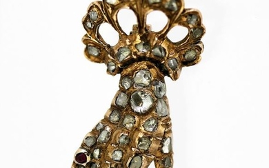 Victorian - 15 kt. Gold - Brooch Ruby - Diamonds