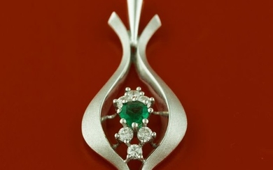 18 kt. White gold - Pendant Emerald - Diamonds