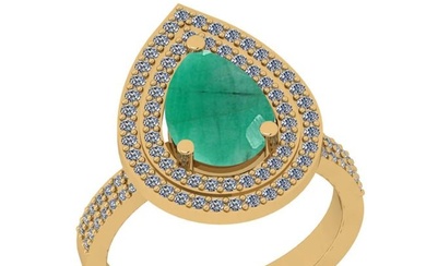 2.97 Ctw SI2/I1 Emerald And Diamond 14K Yellow Gold two Row Wedding Halo Ring